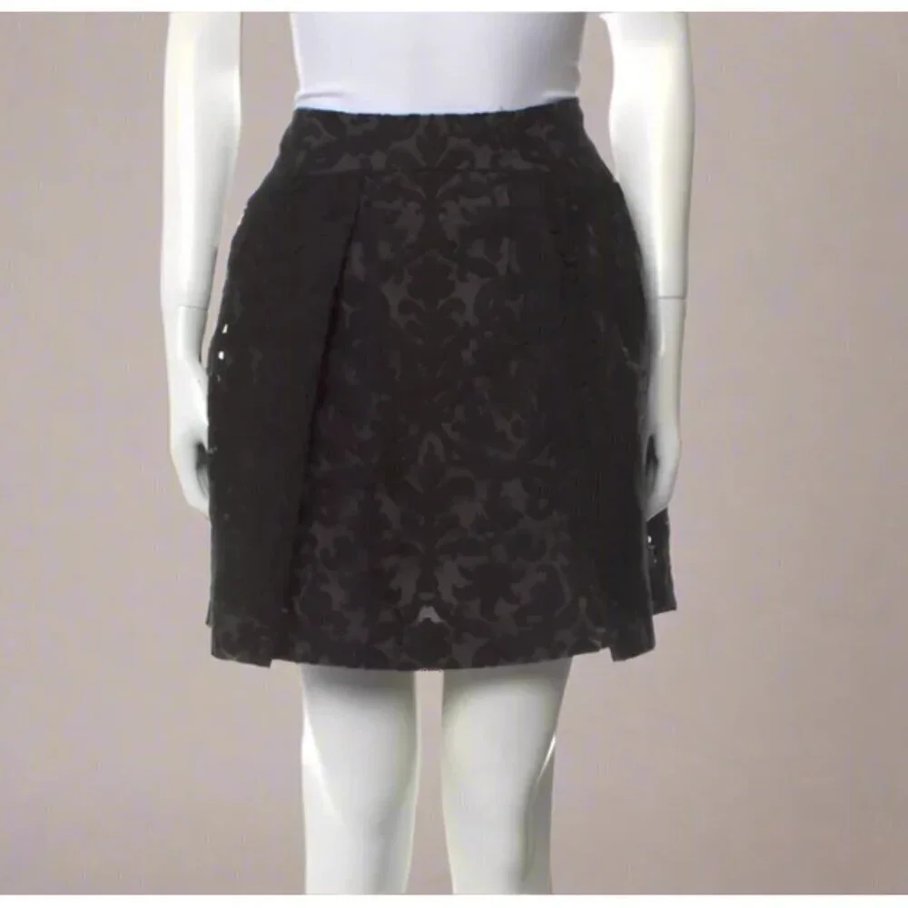 Tory Burch Etta Mini Puff Skirt 14 Black Lace Damask Embroidered A-Line Floral